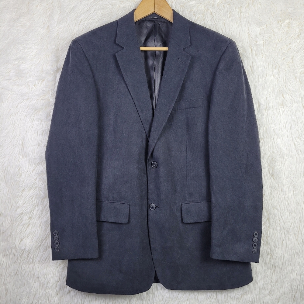 40R Via Europa For Macy's Mens‎ Charcoal Black Sueded Blazer